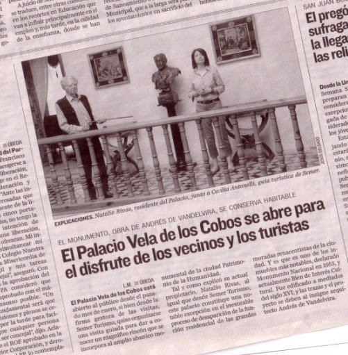 Noticia Palacio Vela de los Cobos en Diario Jaén