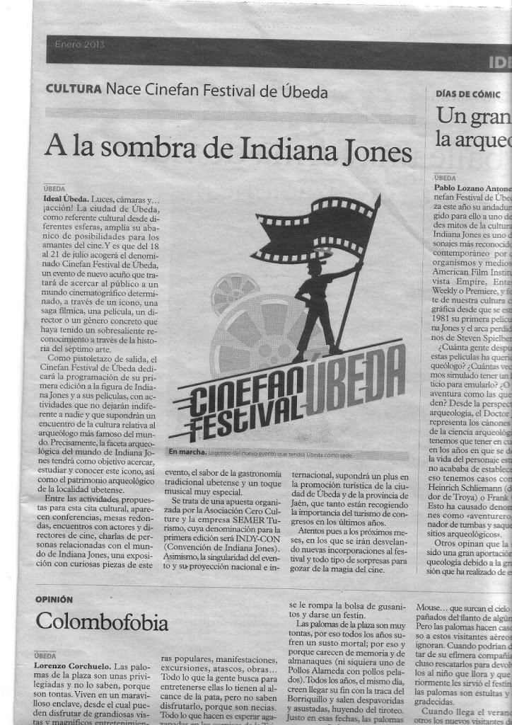 Noticia Periódico Ideal:Nace el Cinefan Festival de Úbeda, un nuevo evento bajo la sombra de Indiana Jones