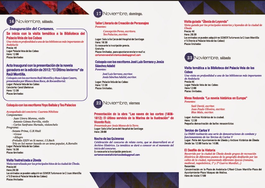 Programación del Certamen Internacional de Novela Histórica 