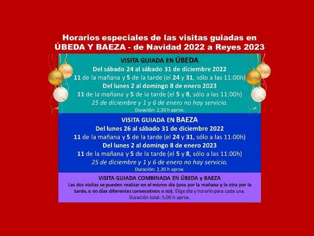 Horarios de las visitas guiadas de Navidad 2022 a Reyes 2023 - Tu visita a Úbeda y Baeza
